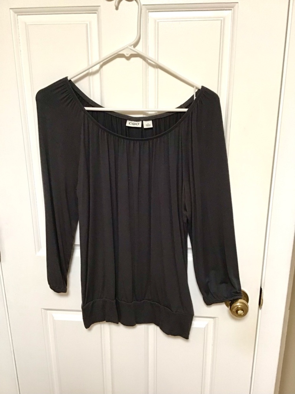 Cato Round Neck Top with 3/4 sleeves, Dark Gray, Small